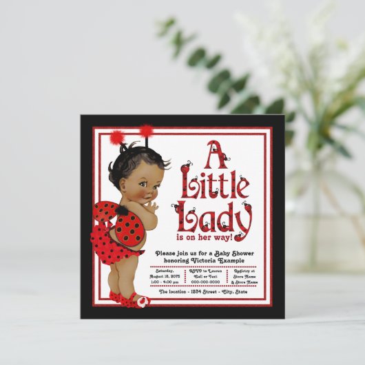 Afro-Amerikaans lieveheersbeestje Baby shower Kaart (Staand voorkant)