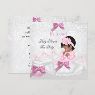 Afro-Amerikaans Meisje Baby Shower Roze Baby Theek Kaart