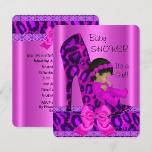 Afro-Amerikaans meisje baby shower roze luipaard Kaart