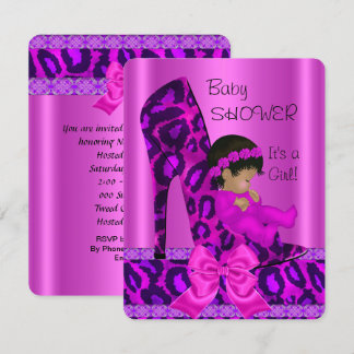 Afro-Amerikaans meisje baby shower roze luipaard Kaart