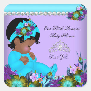 Afro-Amerikaans meisje baby shower turquoise paars Vierkante Sticker
