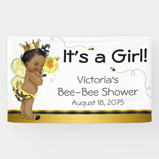Afro-Amerikaans meisje Bee Baby Shower Spandoek (Horizontaal)