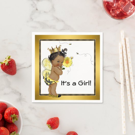Afro-Amerikaans meisje Bumble Bee Baby shower Servetten (Insitu)