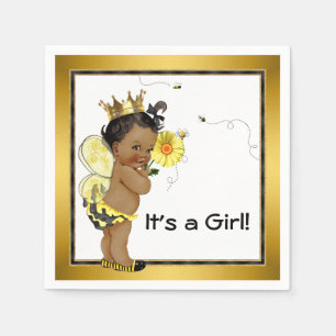 Afro-Amerikaans meisje Bumble Bee Baby shower Servetten