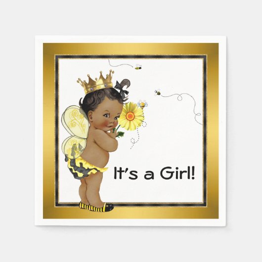 Afro-Amerikaans meisje Bumble Bee Baby shower Servetten (Voorkant)