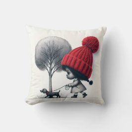 Afro-Amerikaans meisje dat haar hond uitlaat Kussen