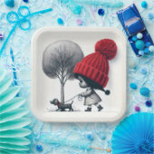 Afro-Amerikaans meisje dat haar hond uitlaat Papieren Bordje (Feest)