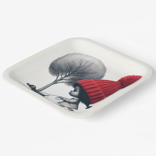 Afro-Amerikaans meisje dat haar hond uitlaat Papieren Bordje (Gebogen)