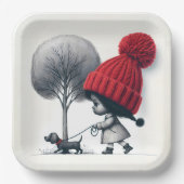 Afro-Amerikaans meisje dat haar hond uitlaat Papieren Bordje (Voorkant)