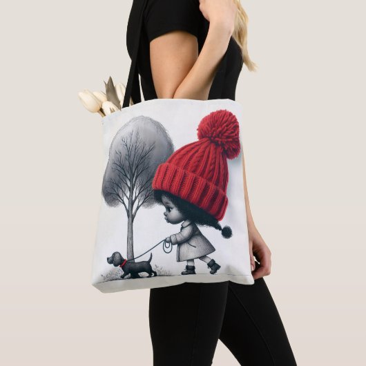 Afro-Amerikaans meisje dat haar hond uitlaat Tote Bag (Dichtbij)