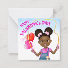 Afro-Amerikaans Meisje dat Klaslokalen Valentijnsd Notitiekaartje