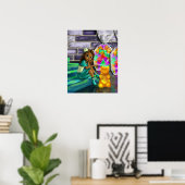 Afro-Amerikaans meisje en gummyberen Poster (Thuiskantoor)