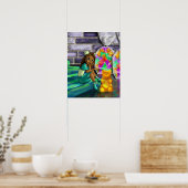 Afro-Amerikaans meisje en gummyberen Poster (Keuken)