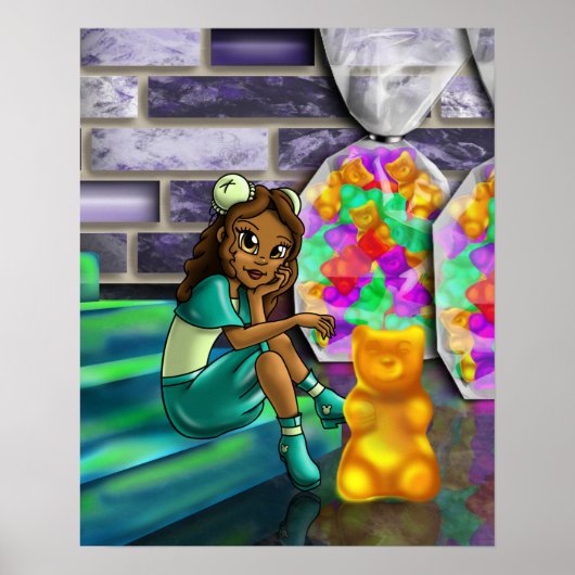Afro-Amerikaans meisje en gummyberen Poster (Voorkant)