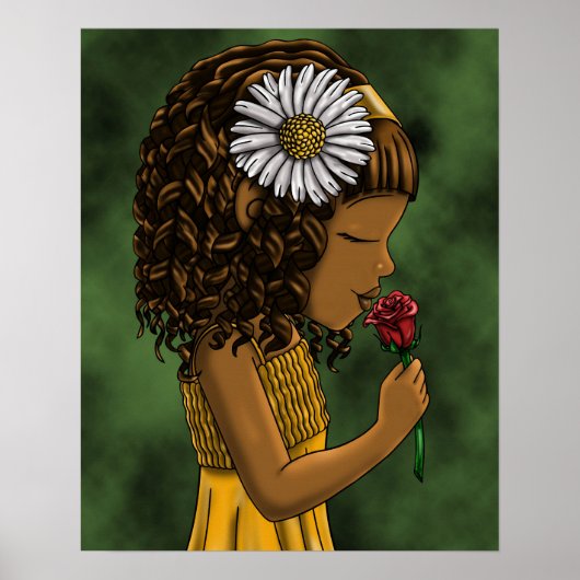 Afro-Amerikaans meisje en roos Poster (Voorkant)