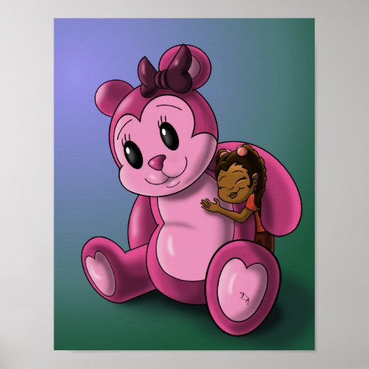 Afro-Amerikaans meisje en teddybeer Poster (Voorkant)