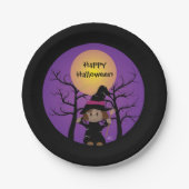 Afro-Amerikaans meisje in heks kostuum Halloween Papieren Bordje (Voorkant)