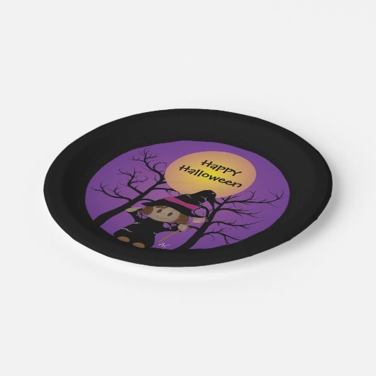 Afro-Amerikaans meisje in heks kostuum Halloween Papieren Bordje (Gekanteld)