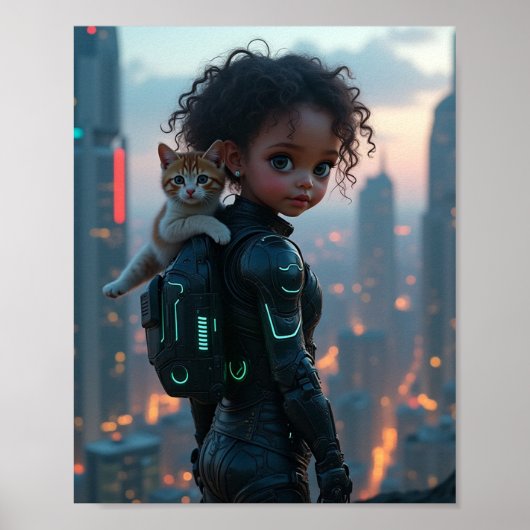 Afro-Amerikaans meisje met haar kitten Poster (Voorkant)