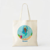 Afro-Amerikaans meisje met Zeemeermin - aanpasbaar Tote Bag (Voorkant)