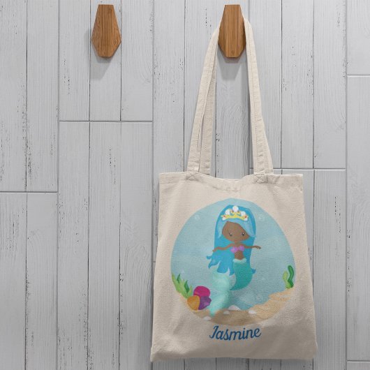 Afro-Amerikaans meisje met Zeemeermin - aanpasbaar Tote Bag