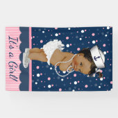 Afro-Amerikaans meisje nautisch babyshower Spandoek (Horizontaal)