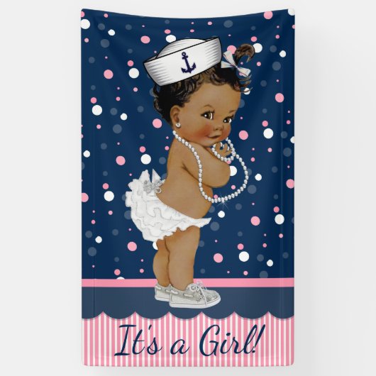 Afro-Amerikaans meisje nautisch babyshower Spandoek (Verticaal)