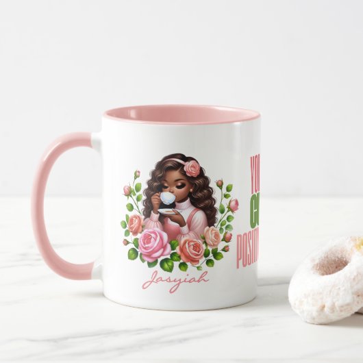 Afro-Amerikaans Meisje Positiviteit Thee Rozen Mok (Met donut)