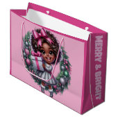 Afro-Amerikaans Meisje Roze & Zilveren Vakantie Groot Cadeauzakje (Voorkant Gekanteld)