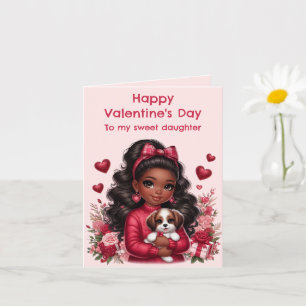 Afro-Amerikaans meisje Schattig hondje Valentijnsd Kaart