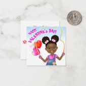 Afro-Amerikaans Meisje Skipping Classroom Valentij Notitiekaartje (Voorkant / Achterkant in situ)