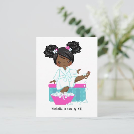 Afro-Amerikaans meisje spa slaapfeest verjaardagsf Briefkaart (Staand voorkant)
