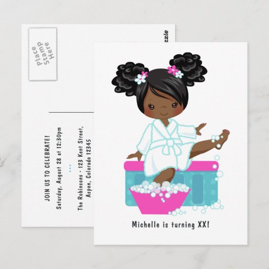 Afro-Amerikaans meisje spa slaapfeest verjaardagsf Briefkaart (Voorkant / Achterkant)