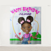 Afro-Amerikaans meisje springt touw Happy Verjaard Wandkleed (Voorkant)