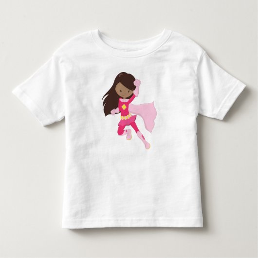 Afro-Amerikaans meisje, Superheldin, Roze cape Kinder Shirts (Voorkant)