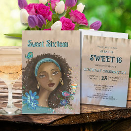 Afro-Amerikaans Meisje Sweet 16 Verjaardagsfeest U Kaart