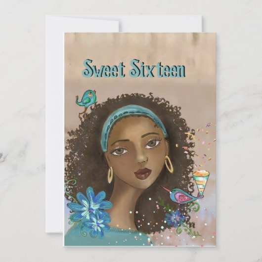 Afro-Amerikaans Meisje Sweet 16 Verjaardagsfeest U Kaart (Voorkant)