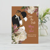 Afro-Amerikaans paar Terracotta Save-the-date Save The Date (Staand voorkant)