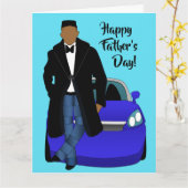 Afro-Amerikaans Papa Zwart Jas Vaderdag Kaart (Gele Bloem)