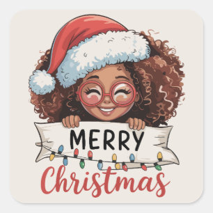 Afro-Amerikaans Prettig Kerstfeest Afrika zwart Vierkante Sticker