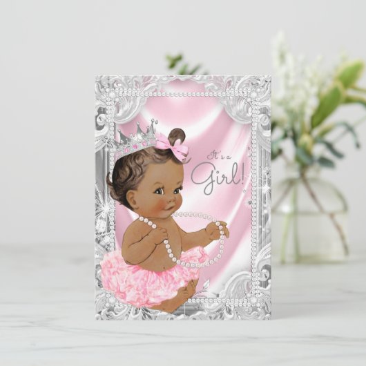 Afro-Amerikaans Prinses Etnisch Meisje Baby Shower Kaart (Staand voorkant)