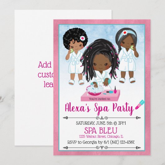 Afro-Amerikaans Spa Feest Uitnodiging (Voorkant / Achterkant)