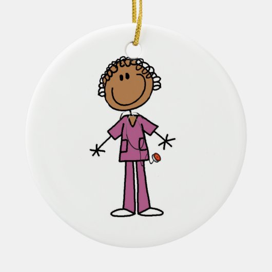 Afro-Amerikaans Vrouw Stick Figuur Nurse Keramisch Ornament (Voorkant)