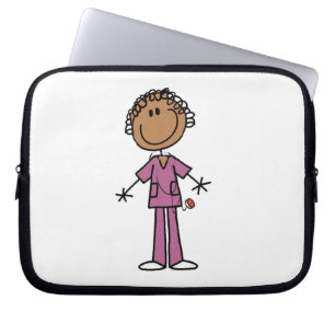 Afro-Amerikaans Vrouw Stick Figuur Nurse Laptop Sleeve