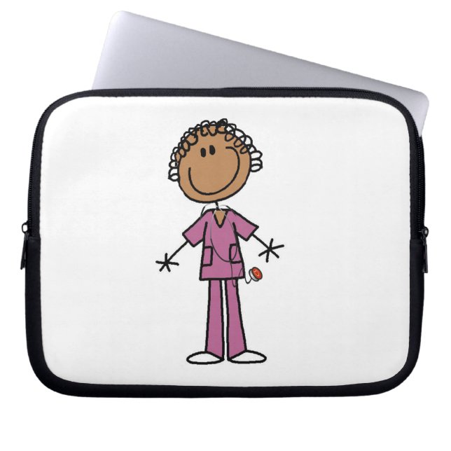 Afro-Amerikaans Vrouw Stick Figuur Nurse Laptop Sleeve (Voorkant)