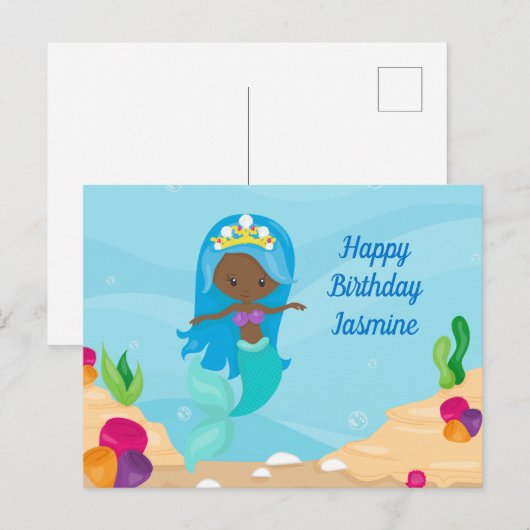 Afro-Amerikaans Zeemeermin Meisje Aangepaste Kinde Briefkaart (Voorkant / Achterkant)