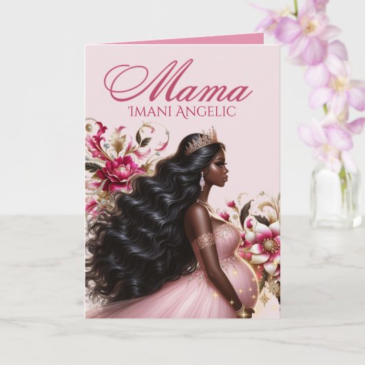 Afro-Amerikaanse aanstaande mama Roze & Goud Kaart (Orchidee)