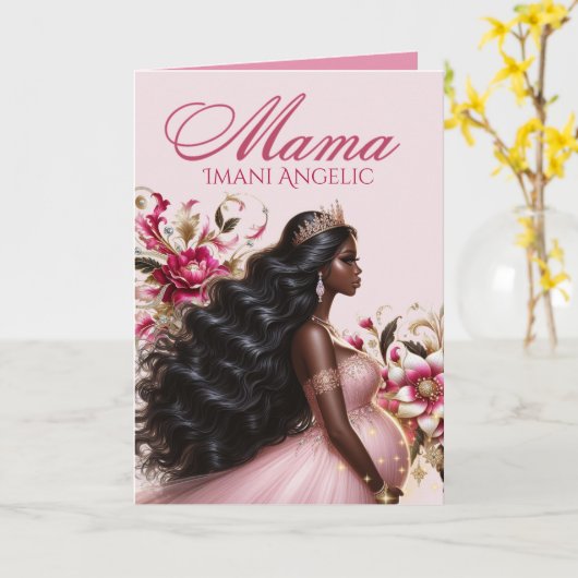 Afro-Amerikaanse aanstaande moeder Roze & Goud Kaart (Gele Bloem)