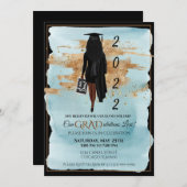 Afro-Amerikaanse afstudeeruitnodiging (donkere hui Kaart (Voorkant / Achterkant)