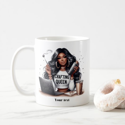 Afro-Amerikaanse Ambachtskoningin Kunst Koffiemok (Met donut)